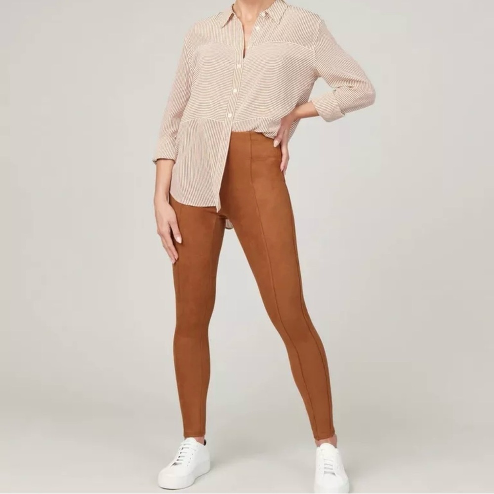 Spanx Faux Suede Leggings Women’s Plus Size 1X High Rise Rich Camel Color Shape